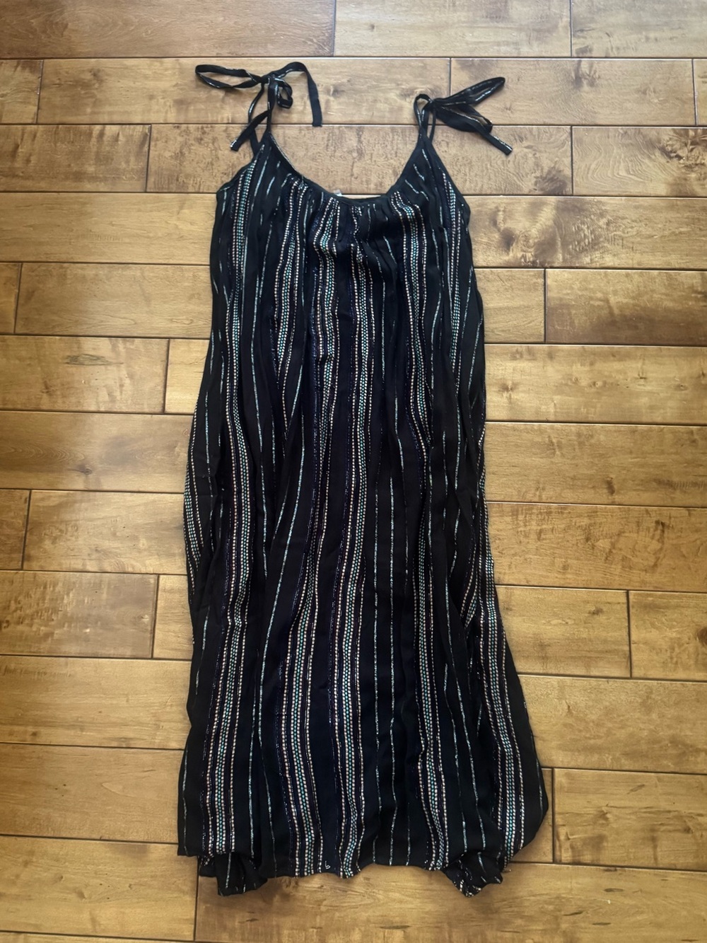 Elan Black Metallic Striped Tie-Shoulder Maxi Dress CoverUp